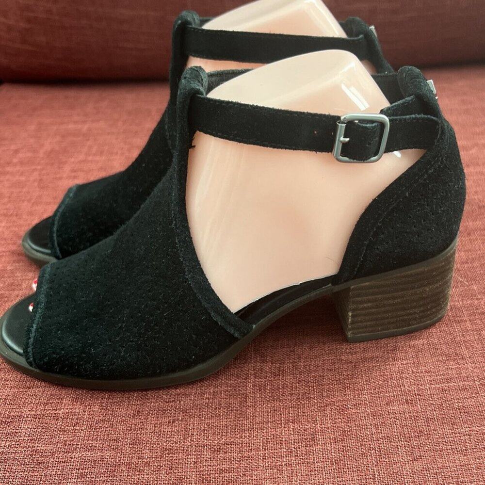 Koolaburra By UGG Ashlyn‎ Black Suede Heeled Peep Toe Sandals Shooties Shoes 7M